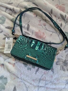 Brahmin Mystic Green Embossed Melbourne Leather Minuette Crossbody